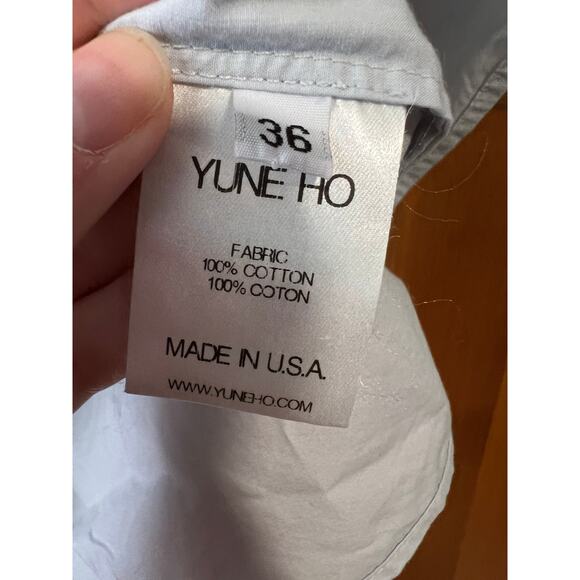 Yune Ho Women’s Cotton Blouse Button Back Ruffle Sleeves Light Blue Size 36 (S) - Picture 6 of 10